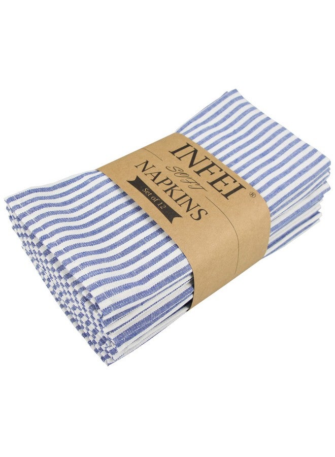 INFEI Plain Striped Cotton Linen Blended Dinner Cloth Napkins - Set of 12 (40 x 30 cm) - for Events & Home Use (Blue) - Image 1