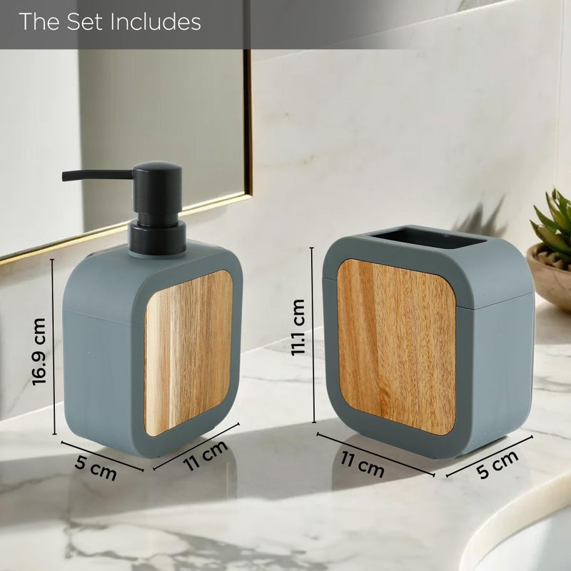 Kuber Industries 2 Pcs Bathroom Accessory Set | Includes Liquid Soap Dispenser for Bathroom (380ML) & Toothbrush Holder | Bathroom & Kitchen Sink Accessories Set for Home | Grey-KL9246-BS-GRY - Image 5
