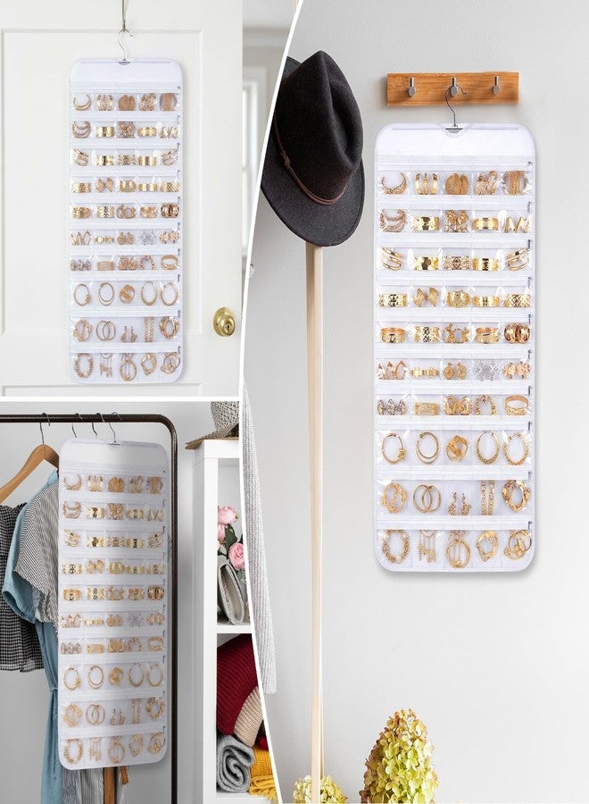 Xosjska 2 Pack Hanging Jewelry Organizer 80 Zippered Pockets 80-Pocket Dual-sided Jewelry Storage for Necklace Bracelet Earring RingsTravel Holder - White - Image 4