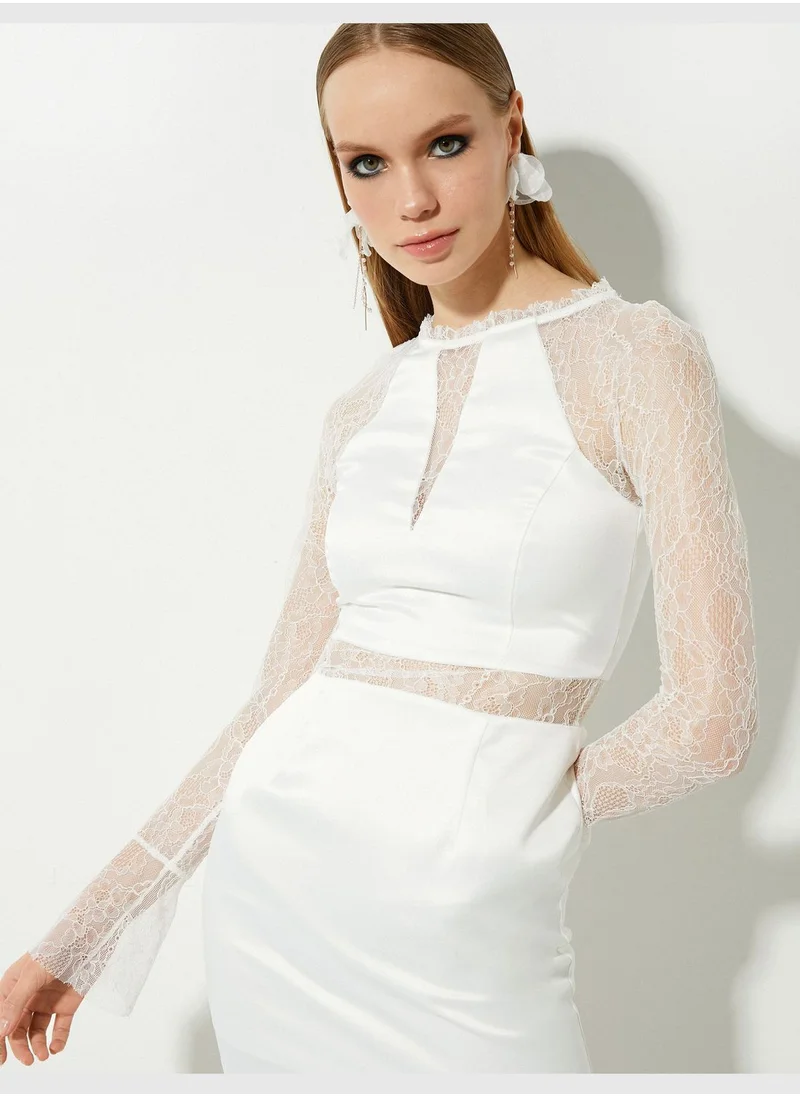 KOTON Lace Detail Satin Mini Bridal Dress