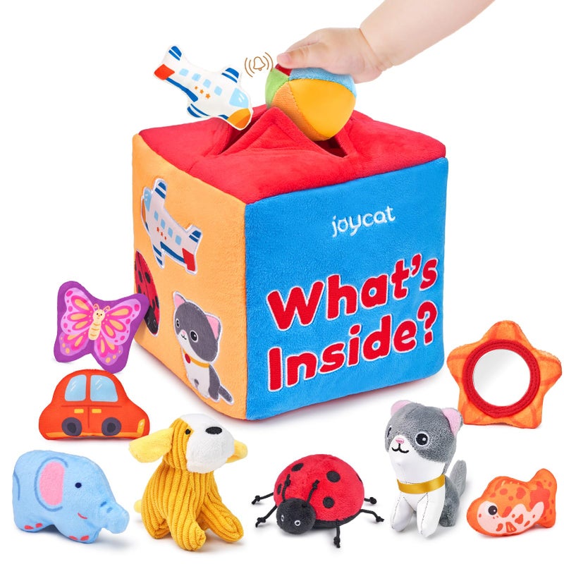 JoyCat Baby Toys 612 Months Mystery Soft Box with 10 Sensory Objects Rattle Crinkle Paper Mirror Whats Inside Box Infant Gifts Soft Busy Toys 12 Baby Easter Basket Stuffers Gifts - Image 2