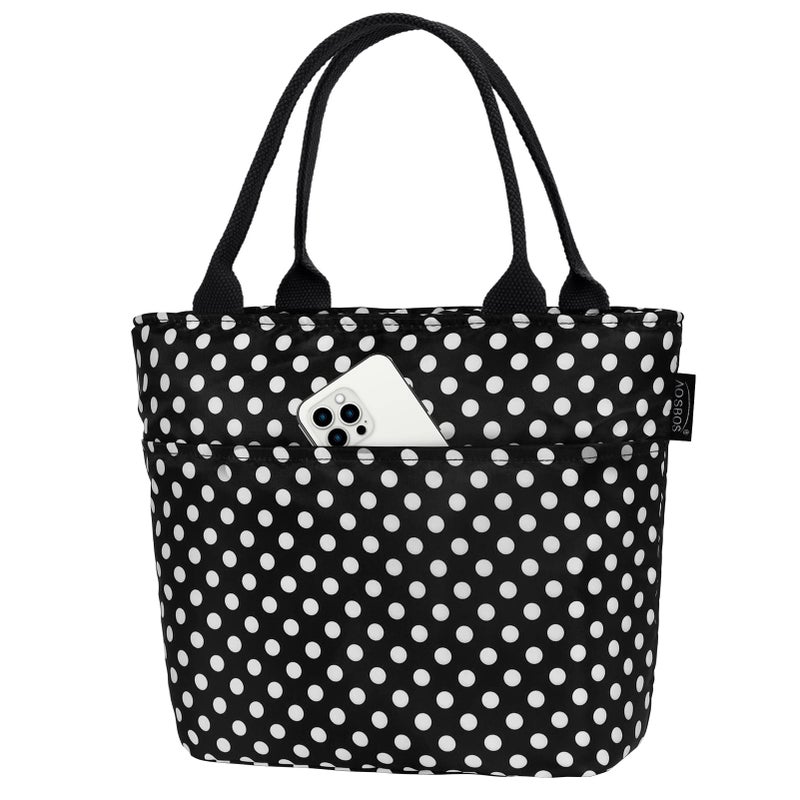 Aosbos Aosbos Black Lunch Box for Women Lunch Bags for Adult Insulated Lunch Tote Bag Meal Prep Lunch Box Purse Lunchbox Portable Cooler Bag Bento Box Bag Loncheras Para Mujer Polka Dot 