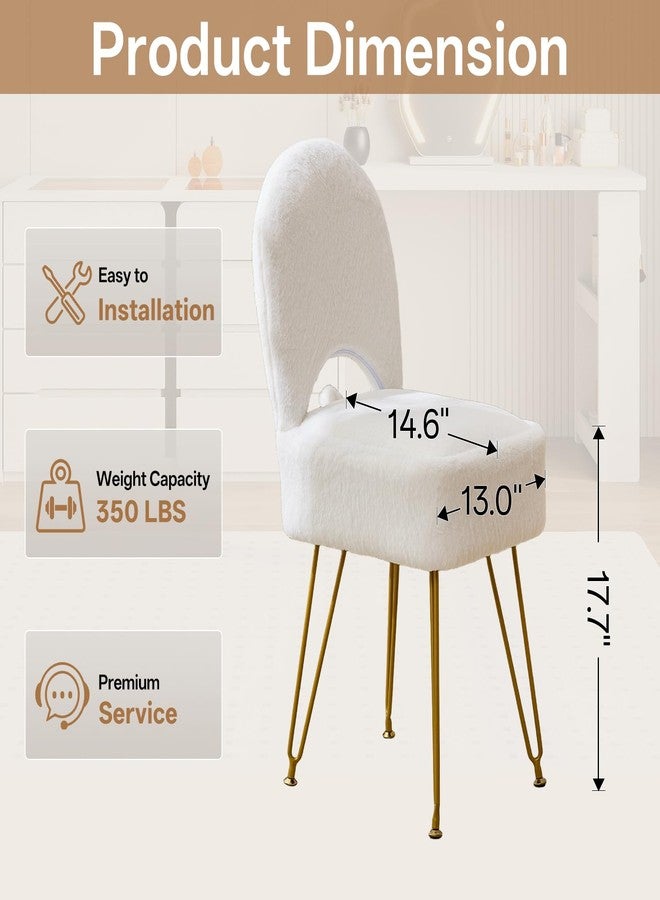 Gitrah White Vanity Chair with Storage, Folding Back Faux Fur Vanity Stool, Makeup Ottoman with Gold Legs for Bedroom/Bathroom - Image 3