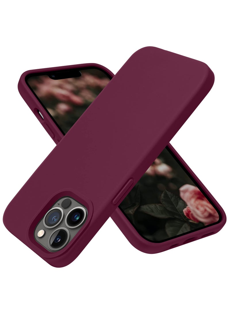 Compatible with iPhone 14 Pro Max 6.7 Inch Slim Liquid Silicone 4 Layers Soft Gel Rubber Shockproof Protective Phone Case with Anti Scratch Microfiber Lining (Wine Red) - Image 1