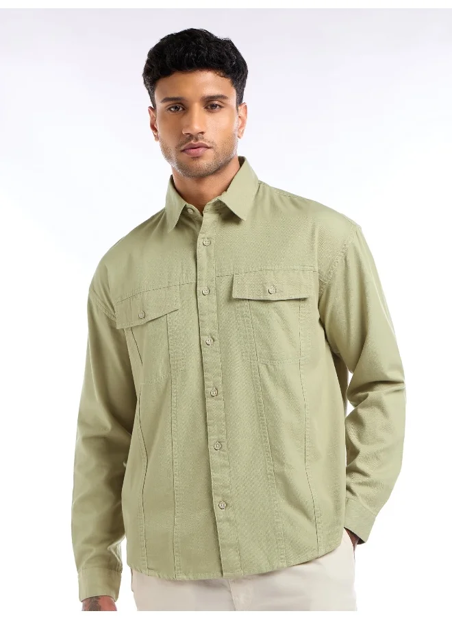Beyoung Beige Contrast Stitch Jacket Shirt for Men