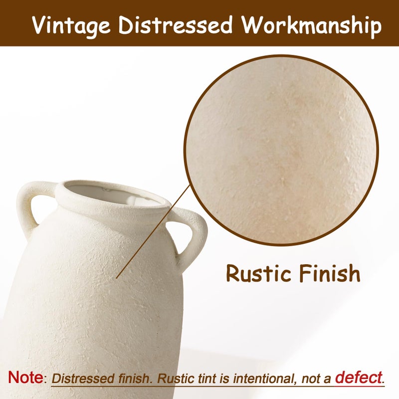 Dobbyby Ceramic Flower Vase 12 inch Farmhouse Rustic Vase Decorative Pottery Terracotta Tall Vases for Home Decor Table Mantle Fireplace Living Room Bathroom Wedding Centerpiece(Large-White) - Image 3