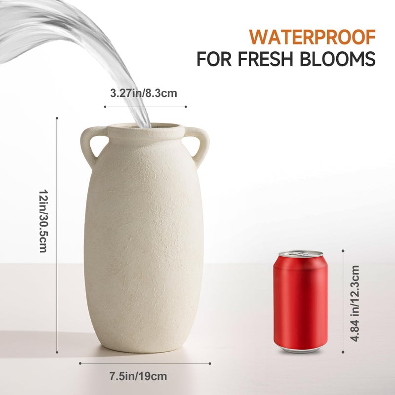 Dobbyby Ceramic Flower Vase 12 inch Farmhouse Rustic Vase Decorative Pottery Terracotta Tall Vases for Home Decor Table Mantle Fireplace Living Room Bathroom Wedding Centerpiece(Large-White) - Image 2