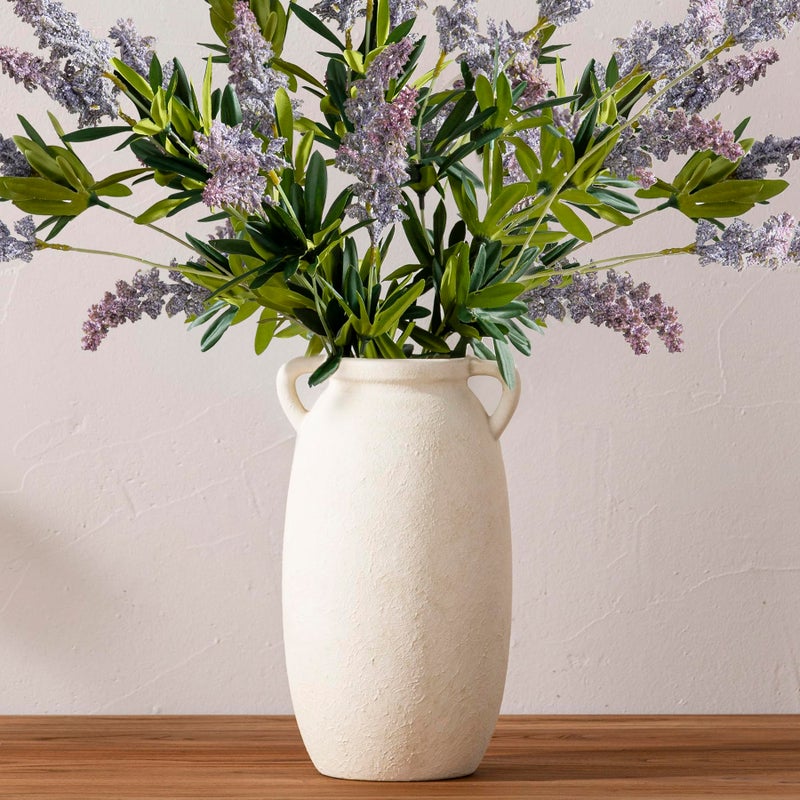 Dobbyby Ceramic Flower Vase 12 inch Farmhouse Rustic Vase Decorative Pottery Terracotta Tall Vases for Home Decor Table Mantle Fireplace Living Room Bathroom Wedding Centerpiece(Large-White) - Image 1
