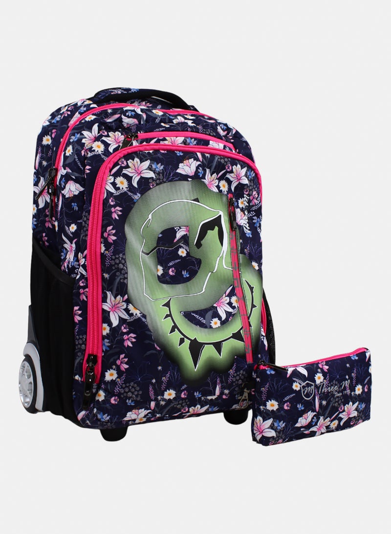 3M Floral Trolley School Bag with Pencil Case – Navy - Image 1