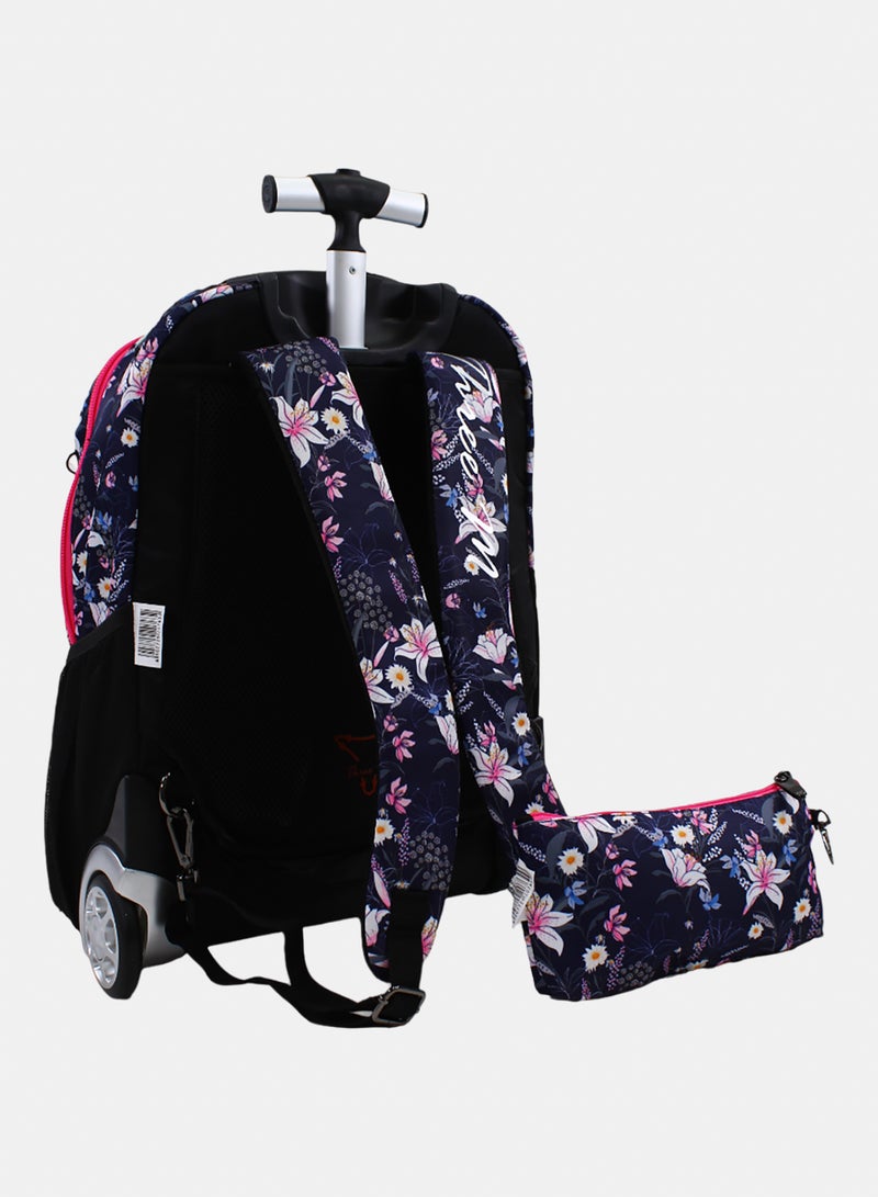 3M Floral Trolley School Bag with Pencil Case – Navy - Image 2