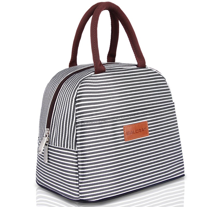 BALORAY Lunch Bag for Women Men Insulated Lunch Box for Adult Reusable Lunch Tote Bag for Work, Picnic or Travel(Black White Stripes) - Image 1
