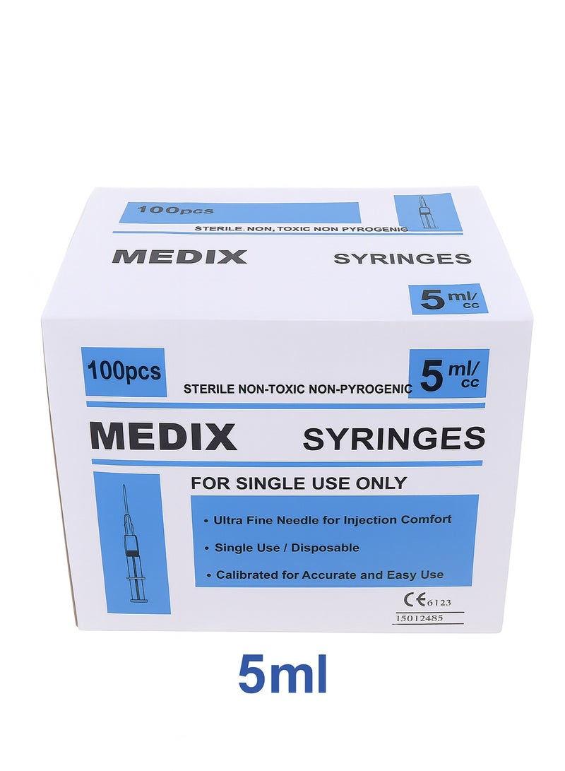 ميديكس حقن ميديكس للاستخدام مرة واحدة ٥ مل - معقمة، غير سامة، للاستخدام مرة واحدة (١٠٠ قطعة)