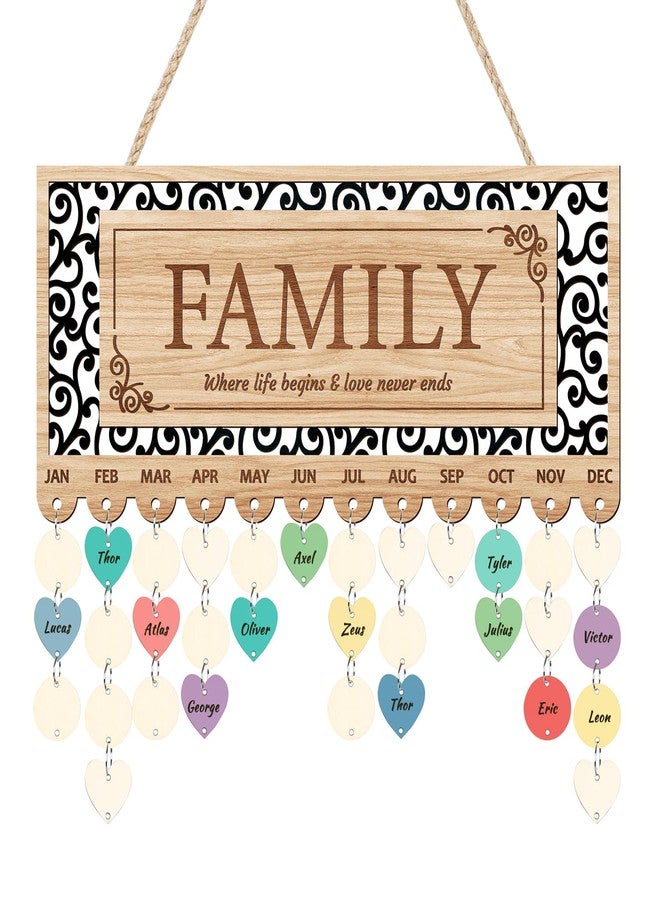 KAIRNE KAlRNE Family Birthday Reminder Board,Birthday Calendar Hanging Wooden Plaques,Rustic Calendar with 100 Tags,Hollow-Out Design Farmhouse Reminder Wood Board,Gifts for Mom Nana Parents Grandparents - Image 1