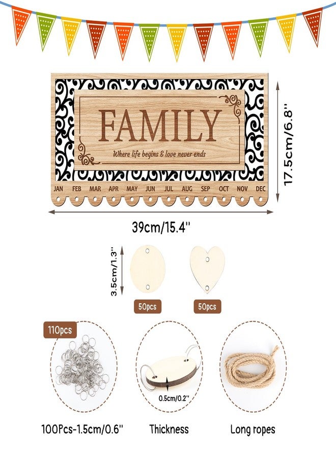 KAIRNE KAlRNE Family Birthday Reminder Board,Birthday Calendar Hanging Wooden Plaques,Rustic Calendar with 100 Tags,Hollow-Out Design Farmhouse Reminder Wood Board,Gifts for Mom Nana Parents Grandparents - Image 2