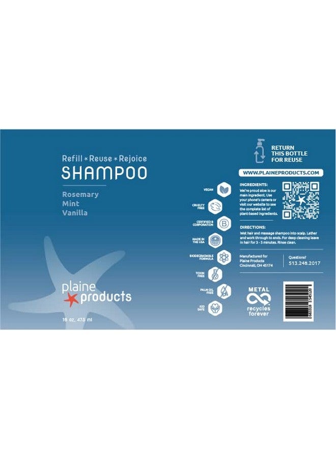Plaine Products Ecofriendly Shampoo Rosemary Mint Vanilla Sulfate Free 16Oz (Refillable Bottle With Pump) - Image 3