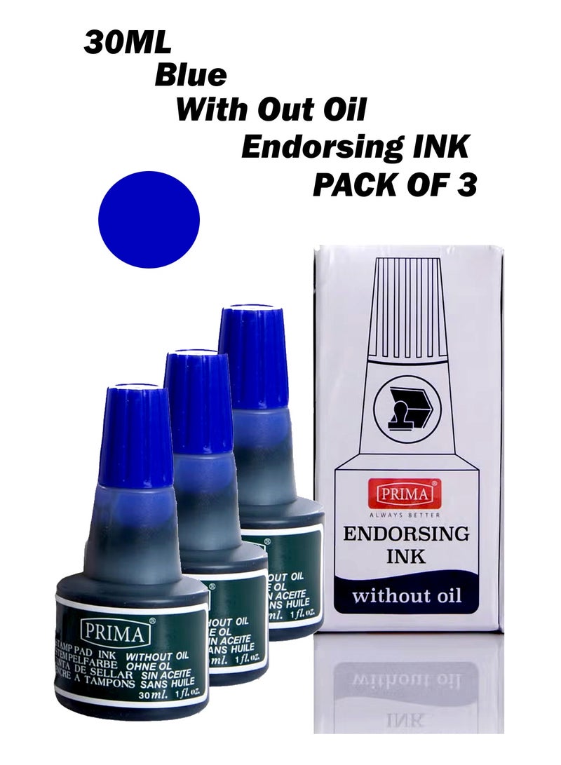 بريما عبوة من 3 وسادات حبر أزرق/30 مل/بدون زيت/حبر ختم - Image 1
