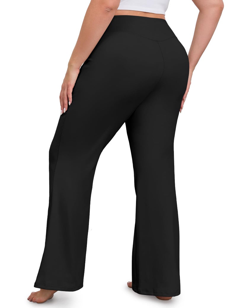 FOREYOND Plus Size Flare Leggings for Women with Pockets Bell Bottom Yoga Pants High Waisted Boot Cut Workout Gym Casual Black - Image 4