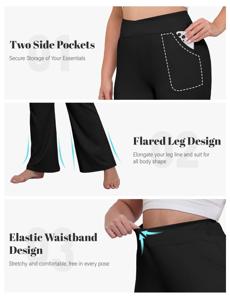 FOREYOND Plus Size Flare Leggings for Women with Pockets Bell Bottom Yoga Pants High Waisted Boot Cut Workout Gym Casual Black - Image 3
