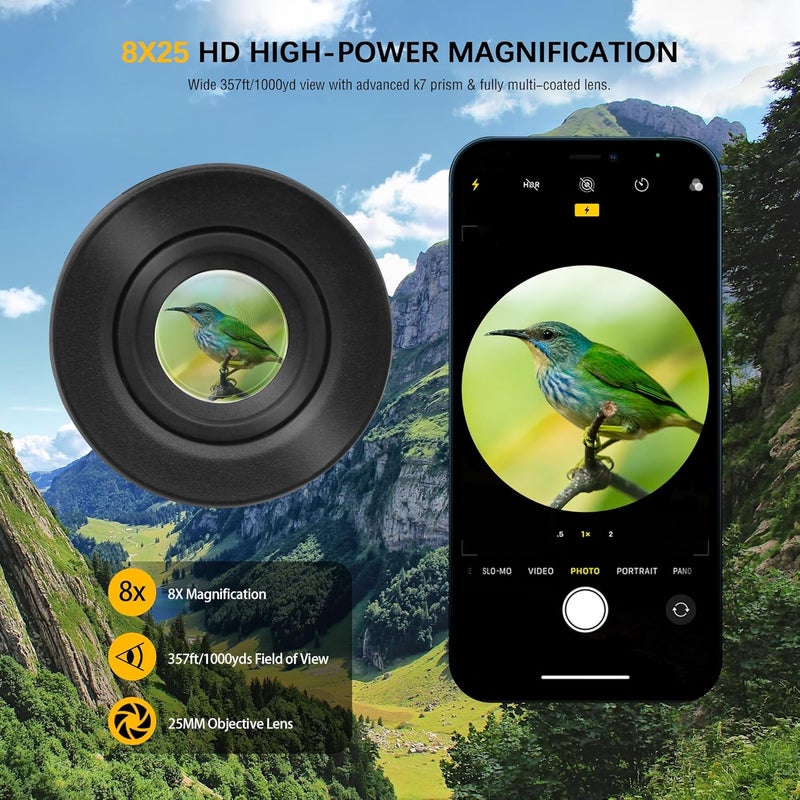 Tydeux 8x25 Compact Monocular Telescope Lightweight Handheld Monoscope for Gifts Bird Watching Hunting Hiking Camping and Other Outdoor Activities - Image 2