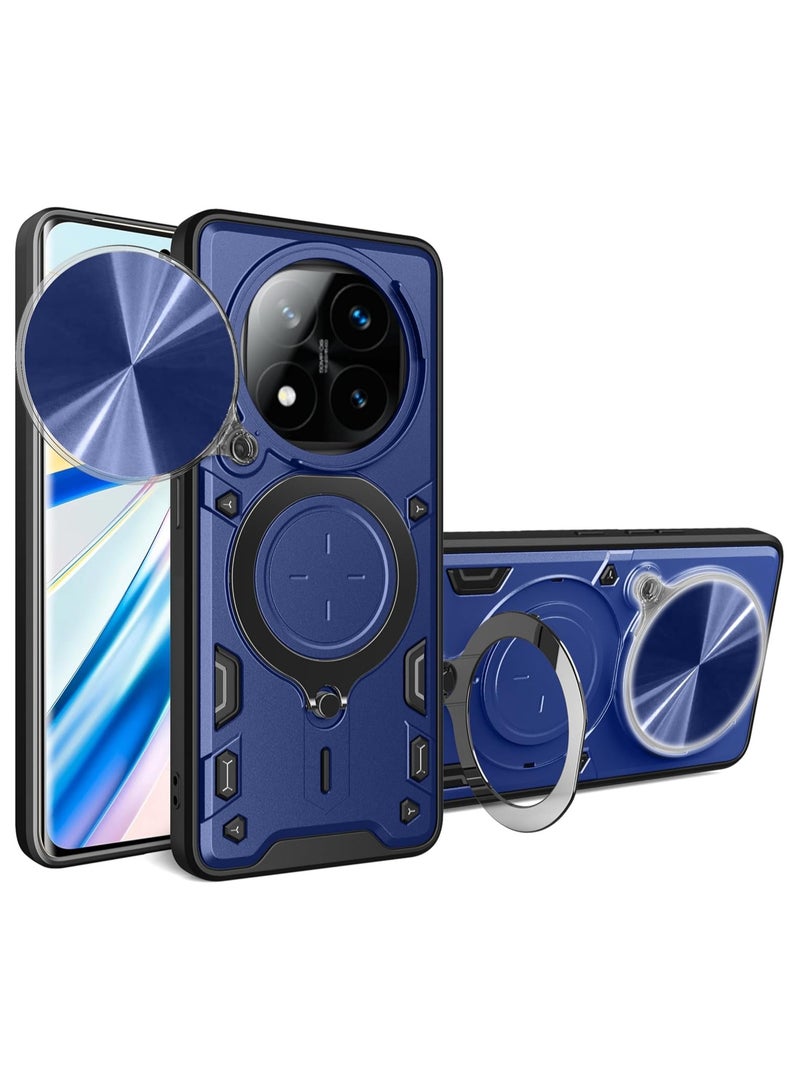 جولدن ماسك شاومى ريدمى نوت 14 برو بلس 5جي (Xiaomi Redmi Note 14 Pro Plus 5G) جراب حماية مع باب جرار لحماية عدسة  الكاميرا المدرعة مدمج بزاوية 360 درجة (ازرق)