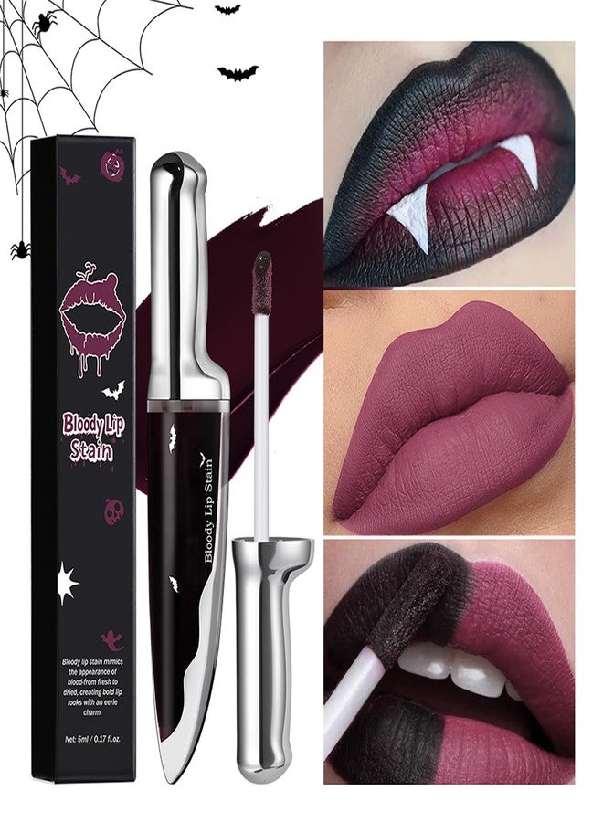 MIESCHER Matte Liquid Lip Gloss, Bloody Lip Stain, Spill-Proof Formula Design High Impact Long Lasting Lip Stain, Smudge Proof & Waterproof Velvet Lip Tint Vampy Halloween Makeup, #04 BLOODMOON RITE - Image 2