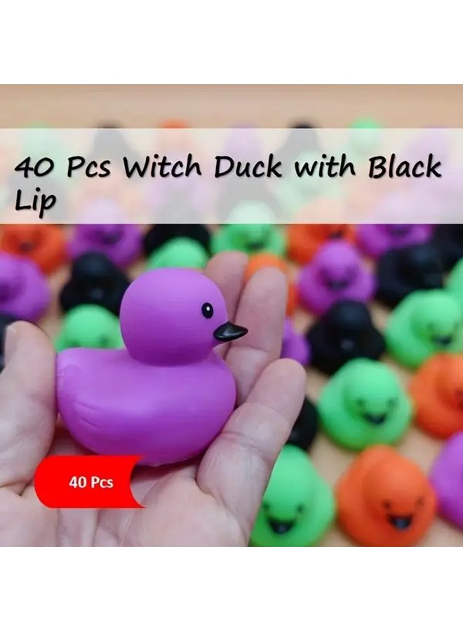 40 Pcs Halloween Rubber Ducks Black Bills Orange Green Black Purple Colors Party Decor - Image 1