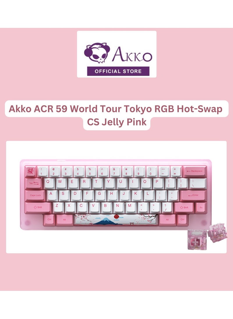 AKKO - AKKO ACR59 59 Key 60% Wired Hotswappable HHKB-Style Mechanical Gaming Keyboard with DoubleShot PBT Keycaps for Win/Mac/Gamer (AKKO CS Jelly Pink Switch, ACR59 World Tour Tokyo) - Image 1