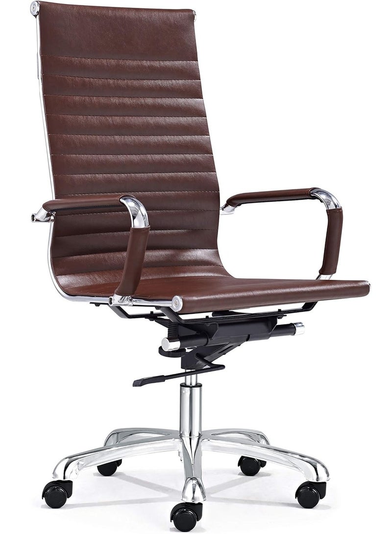 AL WADI FURNITURE Fully Assembled Faux Leather Modern Office Chair, Dark Brown Executive Chair, Leather Swivel Chair, Ergonomic Computer Chair for Adults, Adjustable Office Chair for Bedroom, Office - Image 1