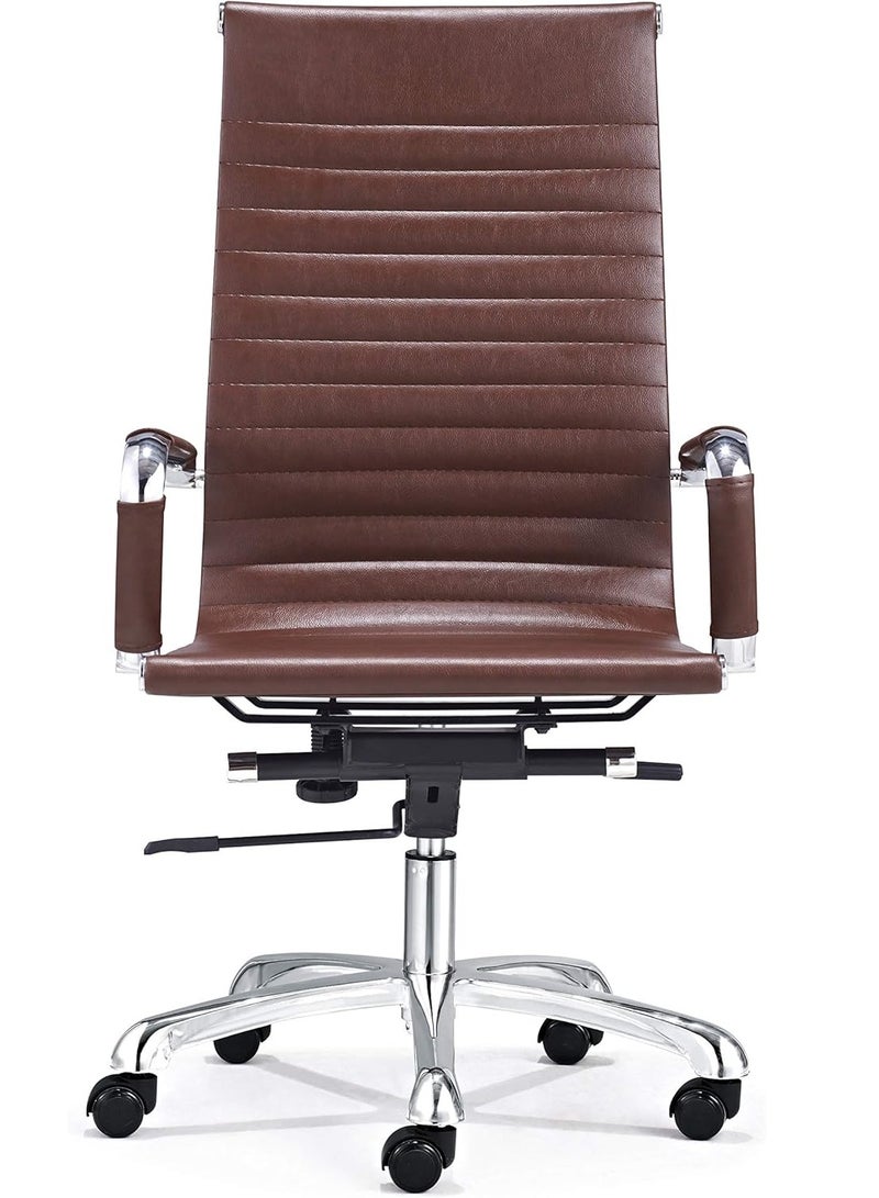 AL WADI FURNITURE Fully Assembled Faux Leather Modern Office Chair, Dark Brown Executive Chair, Leather Swivel Chair, Ergonomic Computer Chair for Adults, Adjustable Office Chair for Bedroom, Office - Image 2