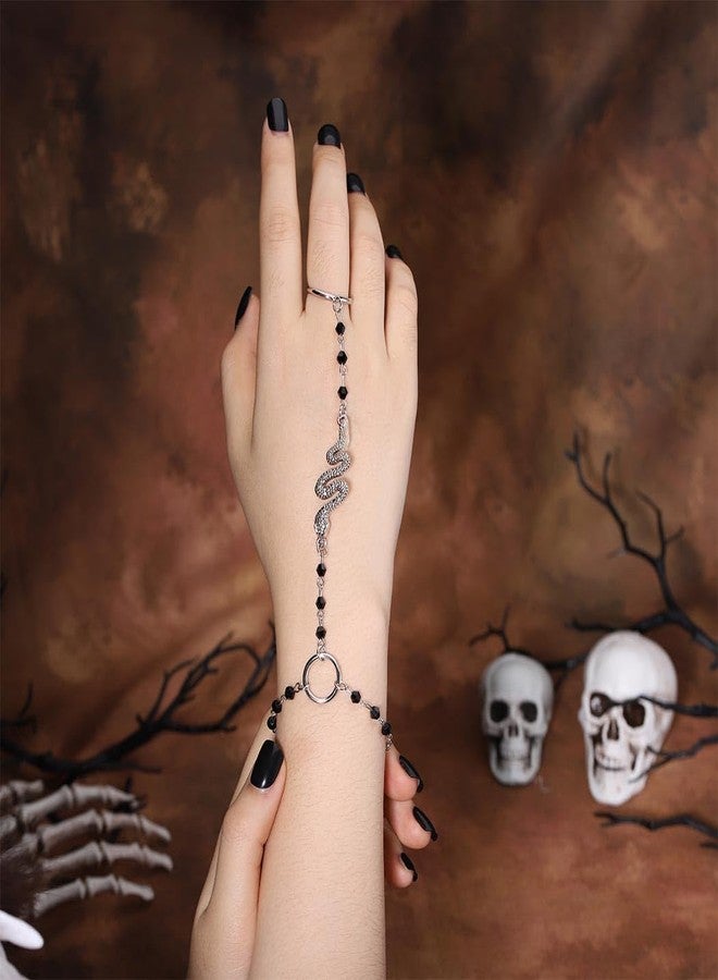 Obmyec Snake Finger Ring Bracelets Crystal Hand Harness Bracelet Black Hand Chain Slave Hand Jewelry for Women - Image 4