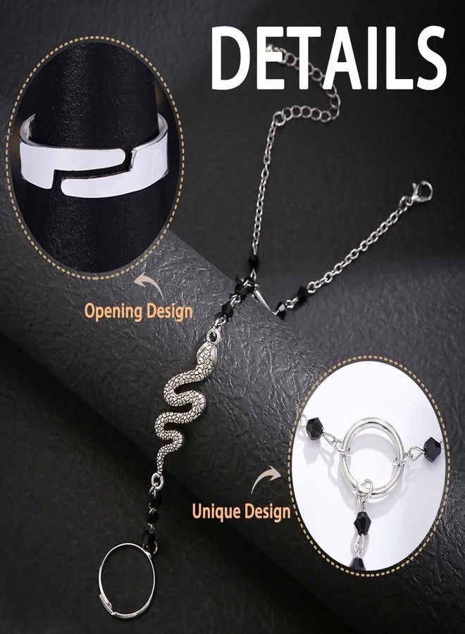 Obmyec Snake Finger Ring Bracelets Crystal Hand Harness Bracelet Black Hand Chain Slave Hand Jewelry for Women - Image 3