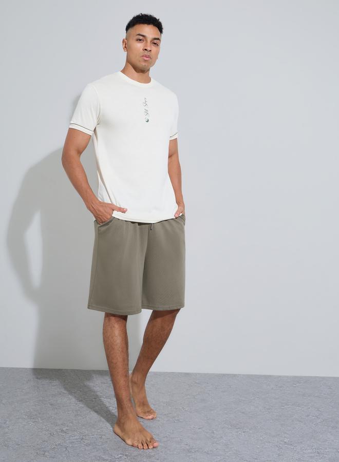 Styli Olive Printed Relaxed Fit T-Shirt and Shorts Pyjama Set - Image 1