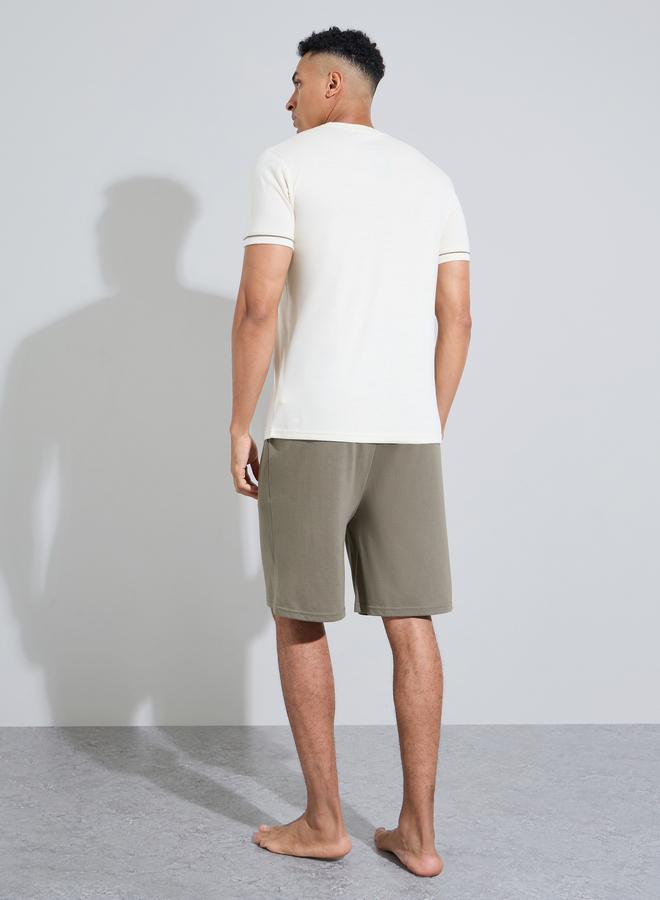 Styli Olive Printed Relaxed Fit T-Shirt and Shorts Pyjama Set - Image 3