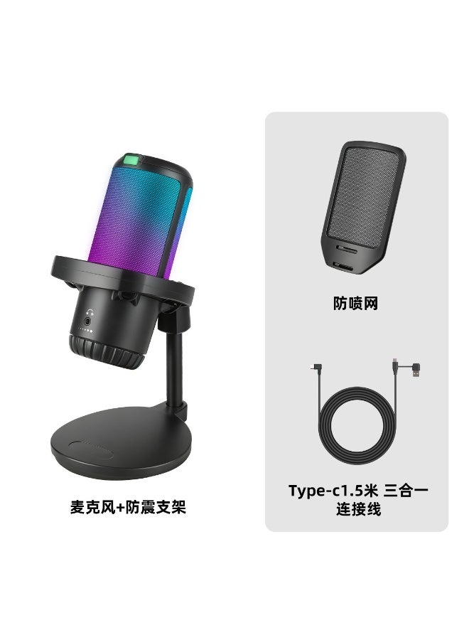 ميكروفون ألعاب مكثف ZFSZ APK005 RGB USB للكمبيوتر، للبث الصوتي والبودكاست وPS5 مع حامل مضاد للصدمات وفلتر بوب - Image 1