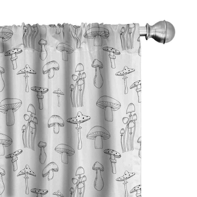 Ambesonne Mushroom Window Curtains  Pattern with Different Mushrooms Doodle Style Monochrome Display Garden Print  Lightweight Decor 2-Panel Set with Rod Pocket  Pair of - 28"" x 95""  White and Black - Image 1