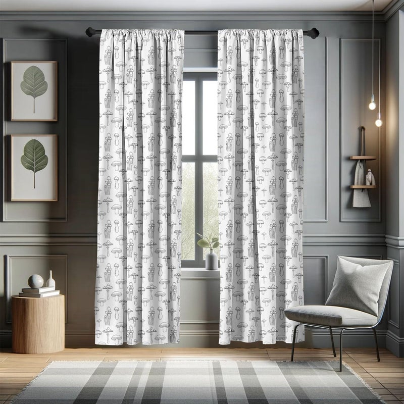 Ambesonne Mushroom Window Curtains  Pattern with Different Mushrooms Doodle Style Monochrome Display Garden Print  Lightweight Decor 2-Panel Set with Rod Pocket  Pair of - 28"" x 95""  White and Black - Image 5