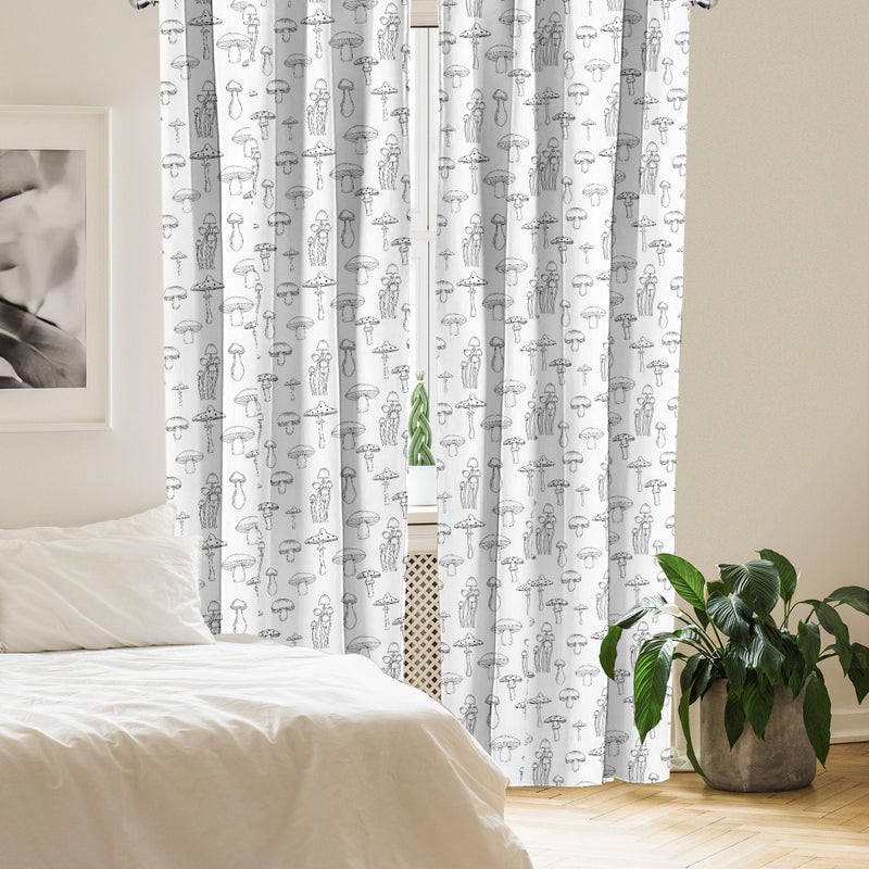 Ambesonne Mushroom Window Curtains  Pattern with Different Mushrooms Doodle Style Monochrome Display Garden Print  Lightweight Decor 2-Panel Set with Rod Pocket  Pair of - 28"" x 95""  White and Black - Image 4