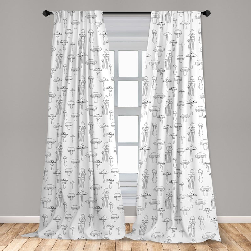 Ambesonne Mushroom Window Curtains  Pattern with Different Mushrooms Doodle Style Monochrome Display Garden Print  Lightweight Decor 2-Panel Set with Rod Pocket  Pair of - 28"" x 95""  White and Black - Image 3