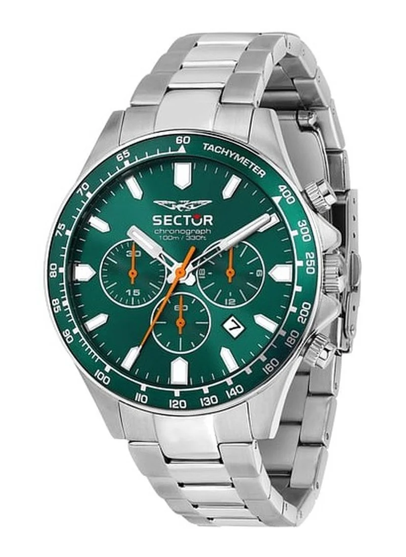 Sector 230 Collection Men's Chronograph Analog Watch - Green Matt Dial, 43mm Stainless Steel Case, Silver Stainless Steel Bracelet, Quartz - R3273661055