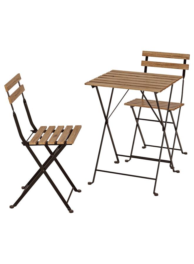 Zaboon Table+2 Chairs, Outdoor, Black/Light Brown Stained - Image 1