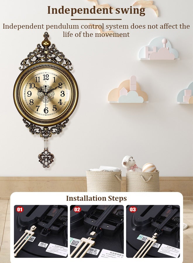 ساعة حائط كبيرة بطراز عتيق ديكور جداري إبداعي هادئ بدون طقطقة للديكور في غرفة المعيشة والغرفة النوم والمنزل - Image 5