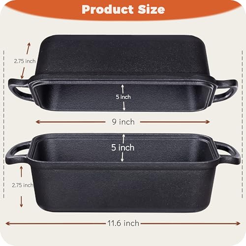 Articasting Cast Iron Loaf Pan with Lid 9×5 Inch, Bread Baking Pans, Even Heat Distribution for Sourdough, Pre-Seasoned Dutch Oven Loaf Pan for Homemade Bread - Image 3