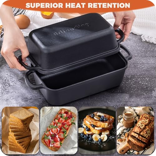 Articasting Cast Iron Loaf Pan with Lid 9×5 Inch, Bread Baking Pans, Even Heat Distribution for Sourdough, Pre-Seasoned Dutch Oven Loaf Pan for Homemade Bread - Image 2
