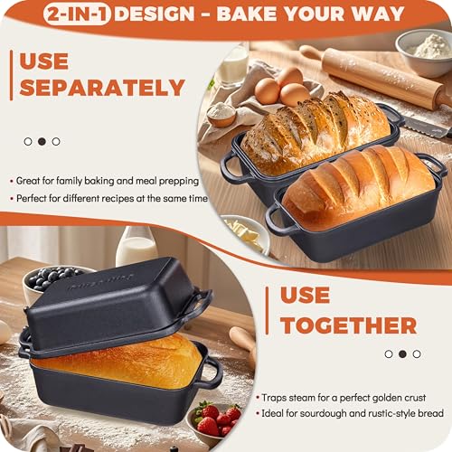 Articasting Cast Iron Loaf Pan with Lid 9×5 Inch, Bread Baking Pans, Even Heat Distribution for Sourdough, Pre-Seasoned Dutch Oven Loaf Pan for Homemade Bread - Image 5