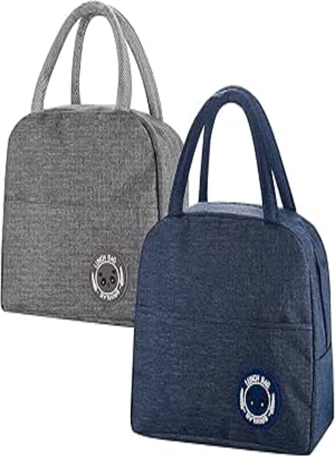 WEZOSHINET Insulated Lunch Bags for Women Work Student Kids to School Waterproof Thermal Cooler Tote Bag Picnic Organizer Storage Tiffin Box Portable and Reusable (Blue and Grey (2pcs) Lunch Bag)