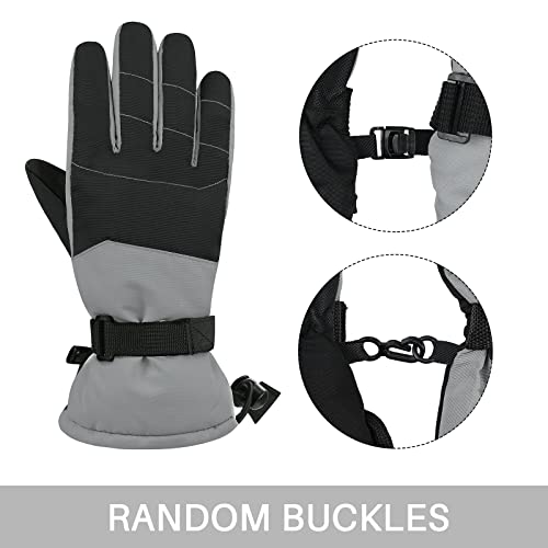 American Trends Kids Gloves for winter Waterproof Boys Snow Ski Gloves Toddler Boys Girls Warm Snow Mittens Black-Grey L - Image 5