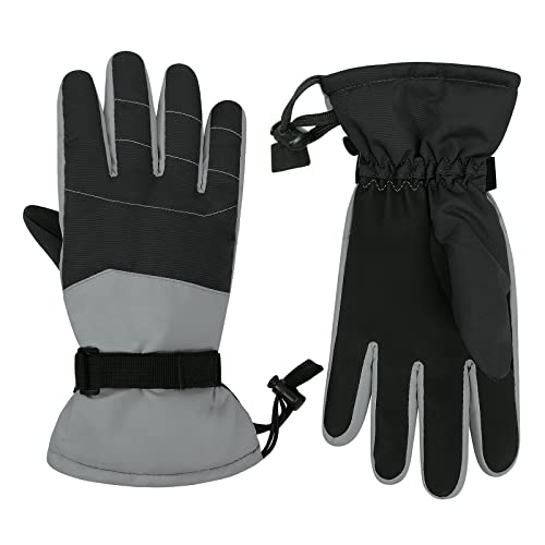 American Trends Kids Gloves for winter Waterproof Boys Snow Ski Gloves Toddler Boys Girls Warm Snow Mittens Black-Grey L - Image 2
