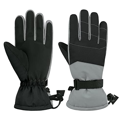 American Trends Kids Gloves for winter Waterproof Boys Snow Ski Gloves Toddler Boys Girls Warm Snow Mittens Black-Grey L - Image 1