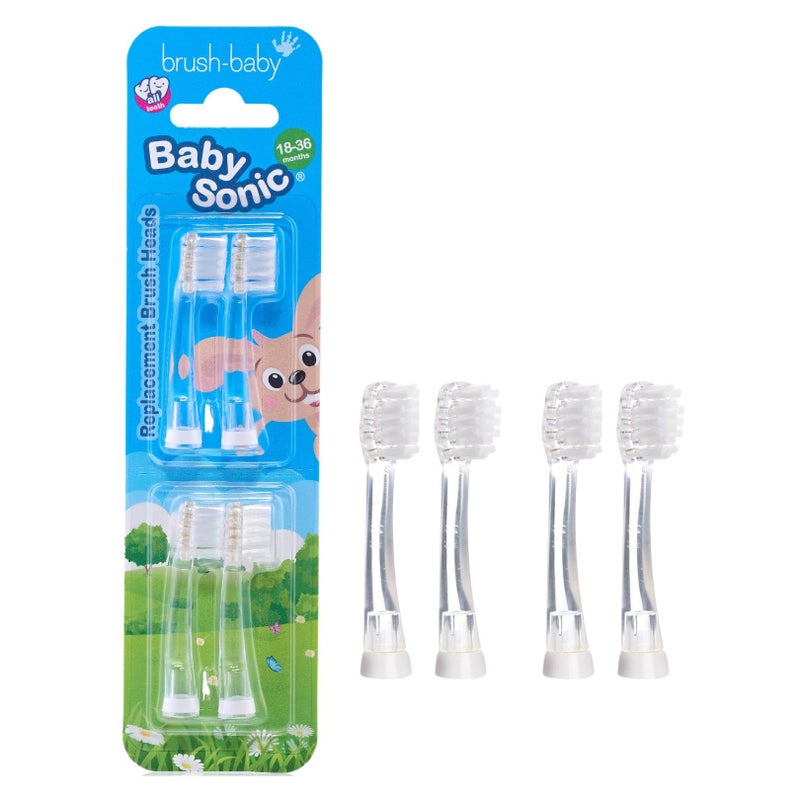Brush-Baby - Replacement Heads for BabySonic Electric Toothbrush, 18-36 Months - Soft, Gentle Brush Heads for Baby Teeth & Gums - Toddler Toothbrush Head, BPA-Free, Toddler Oral Care - 4 Pack - Image 1
