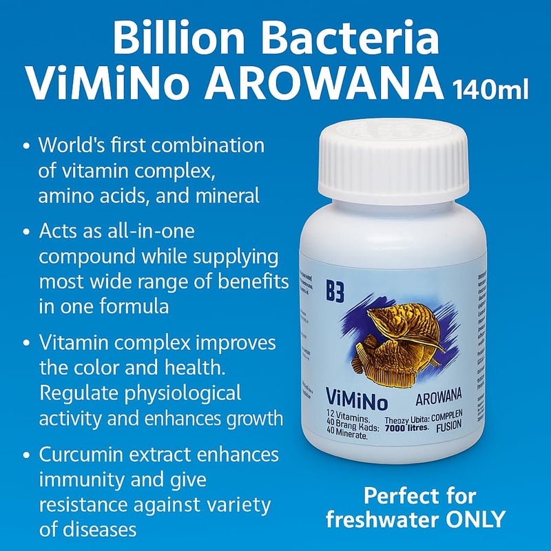 VAYINATO Billion Bacteria ViMiNo 140ml | Vitamin Complex | 14 Vitamins, 18 Amino Acids, 9 Minerals | Curcumin Infused | Treats 7000 litres (for Arowana) - Image 4